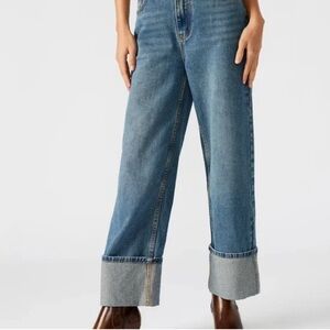 Steve Madden Women’s Noeli Wide Leg Cuffed Jeans